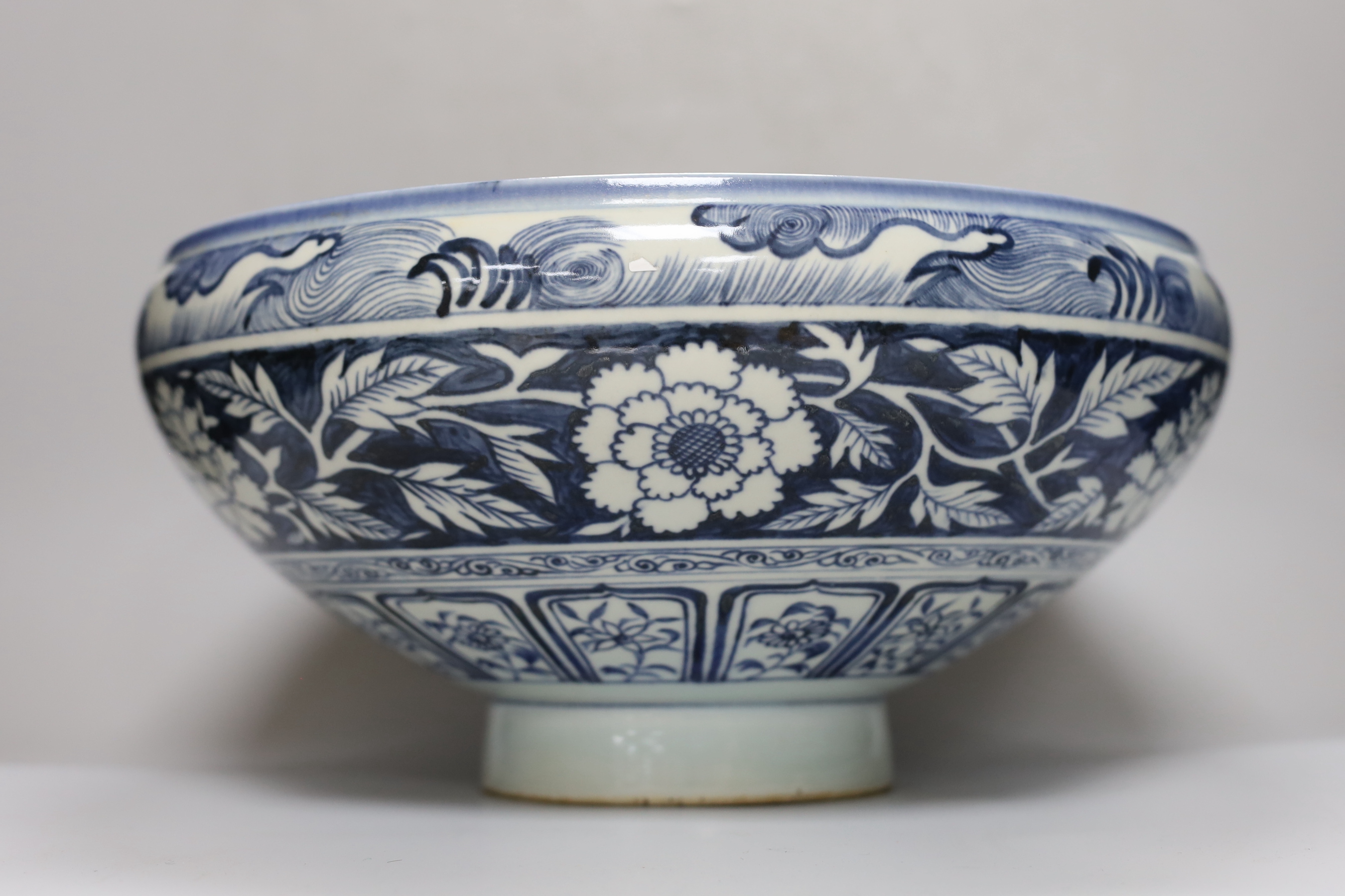 A large Chinese blue and white bowl, 40cm diameter